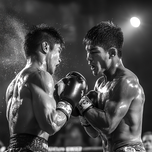 Intense Muay Thai Fight: Dynamic Strike, Fighter Expressions