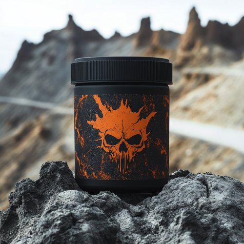 Intense pre workout label in a dystopian world theme.