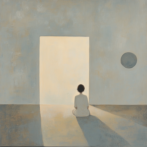 Intimate scene of self-reflection in peaceful solitude.