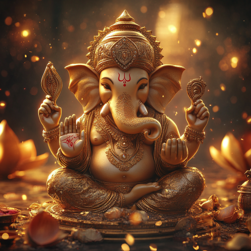 Intricate Lord Ganesha depiction with festive decorations. Intricate Lord Ganesha depiction with festive decorations.
