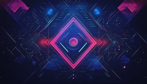 Intricate geometric pattern in vibrant neon colors on dark background.