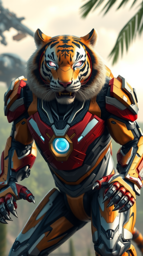 Iron Man-Tiger Hybrid Ready in Techno-Jungle Battlefield