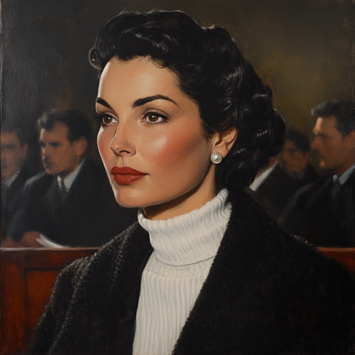 Isabel Peron in black coat and earrings, seated.