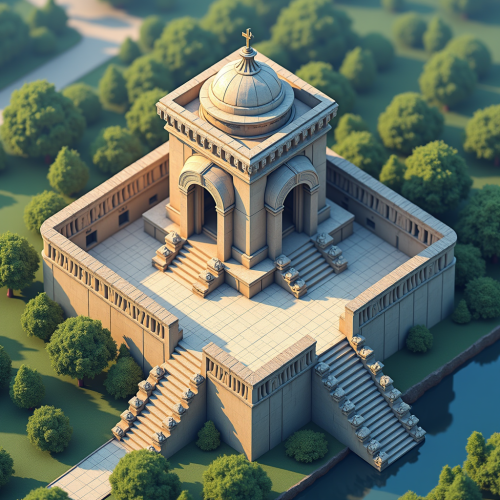 Isometric Mausoleum Buildings in Fortnight Style