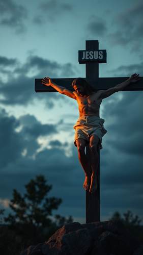 Jesus Bleeding on The Cross at Dusk