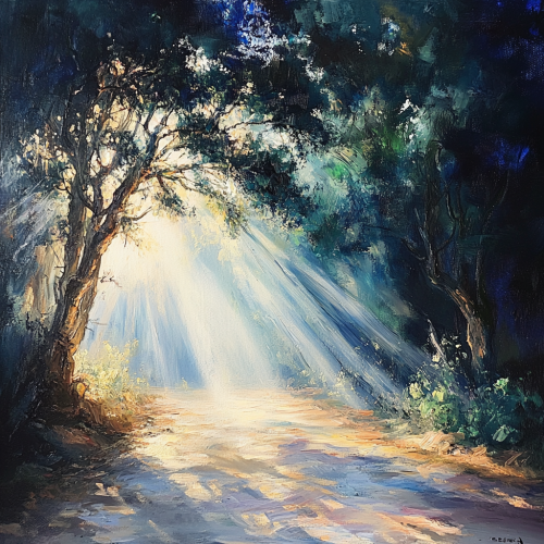Jesus Christ's light shines on bowing trees. Jesus Christ's light shines on bowing trees.