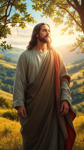 Jesus Christ in Tranquil Natural Landscape