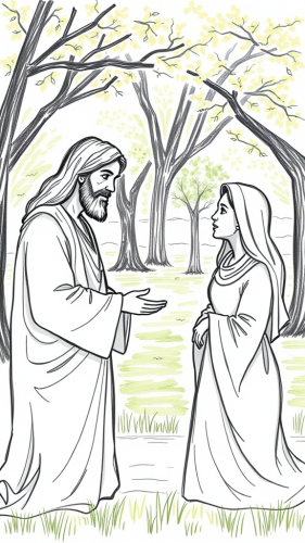 Jesus Speaking with Modern Woman in a Park