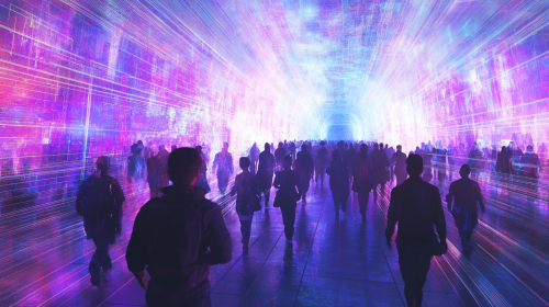 Journey to Future: Crowd Walks to Illuminated Horizon