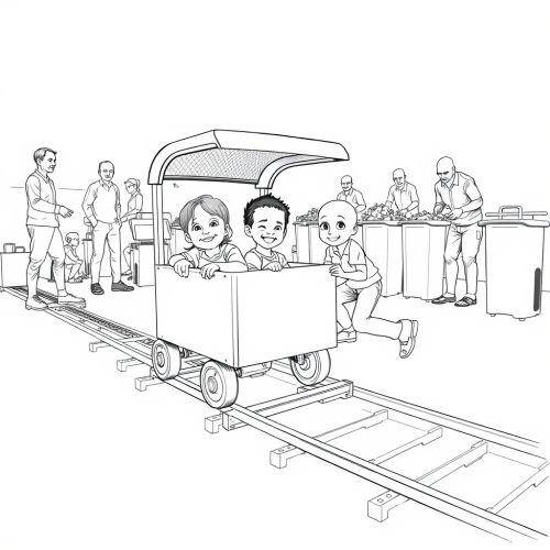 Joyful Children at Playground with Rail Cart System