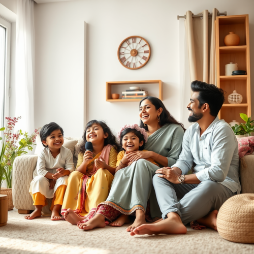 Joyful Indian Family Playing at Home