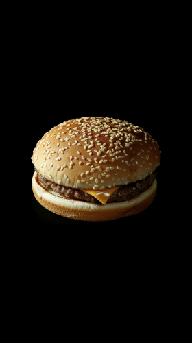 Juicy cheeseburger on black background, just cooked professionally
