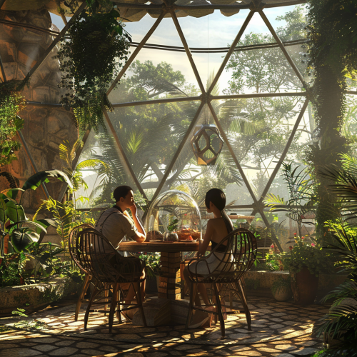 Jungle Cafe in Futuristic Dome with Tropical Surroundings