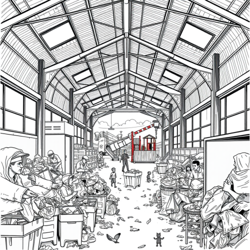 Kids play at waste sorting facility playground.