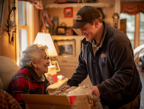 Kind Man Helps Elderly Lady Pack with Love