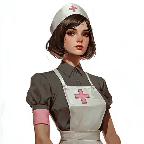 Kind Nurse in Vintage Inspired Uniform with Pink Cross