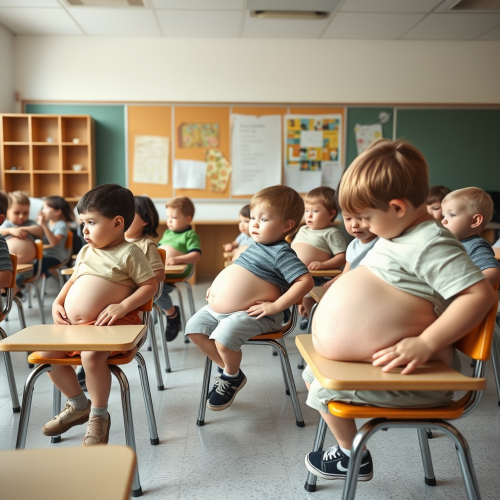 Kindergarten Boys Magically Growing Fat in Classroom