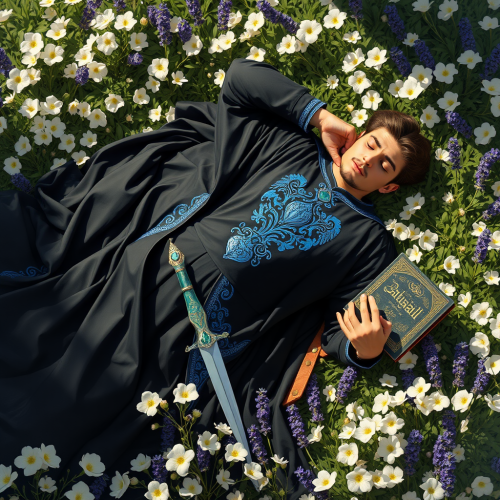 Knight in Ottoman Attire Resting in Flowery Bed