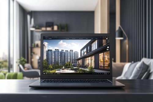 Laptop showing property listings on stylish desk
