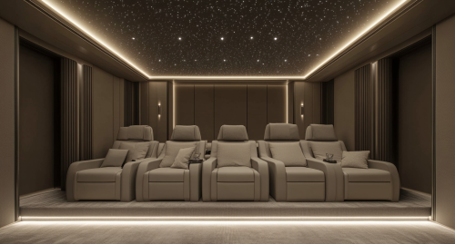 Large home cinema room with starry LED lighting.