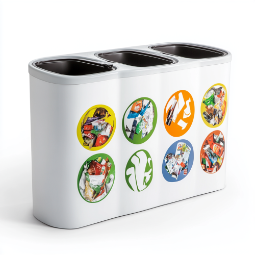 Large smart trash can with four paths for categories. Large smart trash can with four paths for categories.