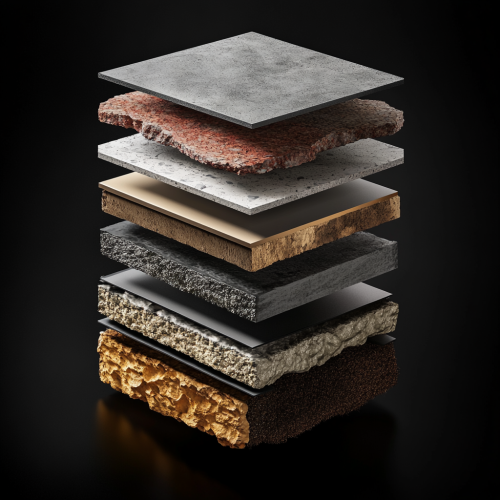 Layers of materials showing textures for wall cladding