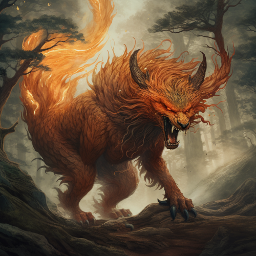 Legendary Dragon-like Nine-Tailed Fox in Enchanted Forest