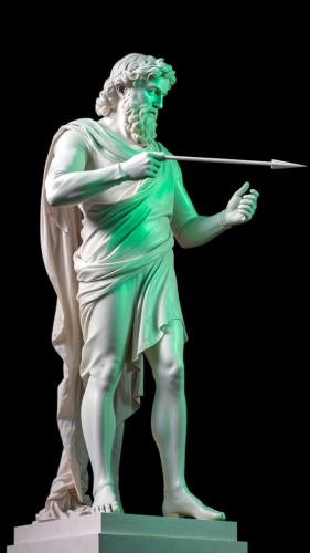 Leonardo da Vinci Statue Aiming Spear in Green Light
