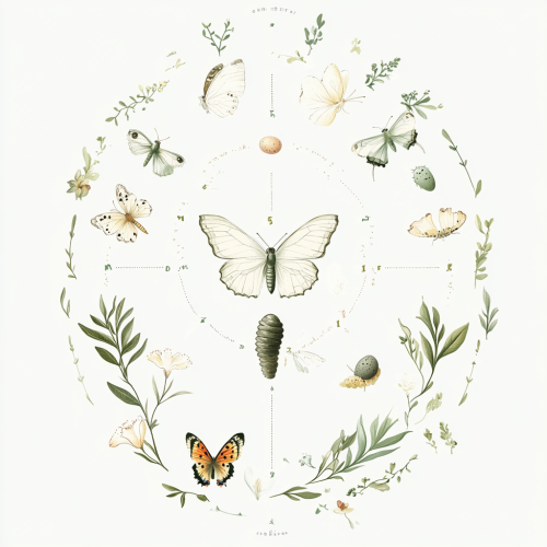 Life cycle of butterfly: egg, caterpillar, chrysalis, butterfly.