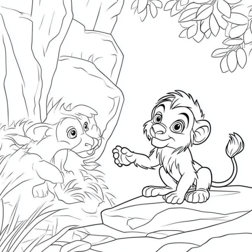 Lion King Simba and Rafiki coloring page