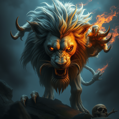 Lion-shaped human with claws becomes wendigo monster.