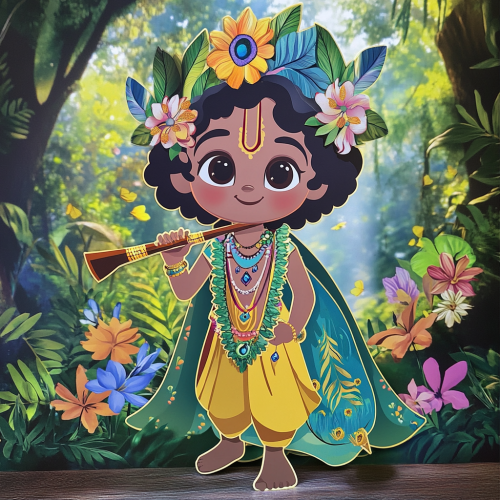 Little Krishna in Enchanted Forest: 3D Cutout