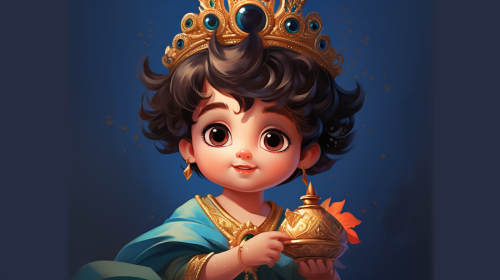 Little Lord Krishna with Peacock Feather and Flute.