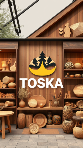 Logo for the TOSKA store with beautiful wood.