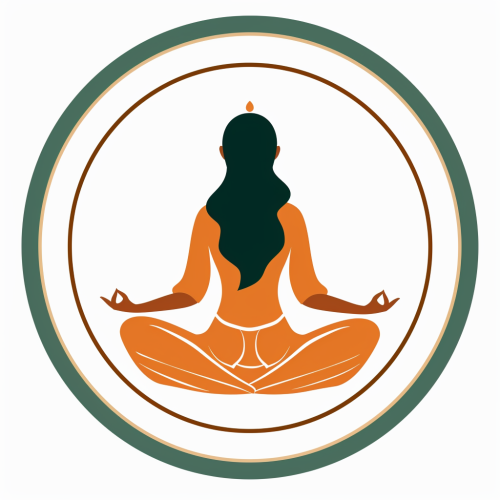 Logo vector of meditating woman - Hindi connection, circle design.