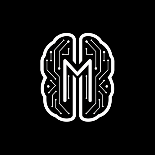 Logo: 'M' in brain with circuit board pattern integration
