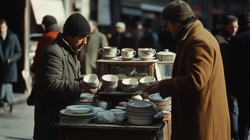 London merchant selling tea cups in 1966.