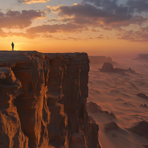 Lone traveler in awe at breathtaking sunset in Riyadh. Lone traveler in awe at breathtaking sunset in Riyadh.