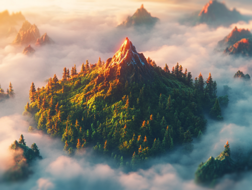 Lonely Red Mountain in Enchanted Sequoia Forest