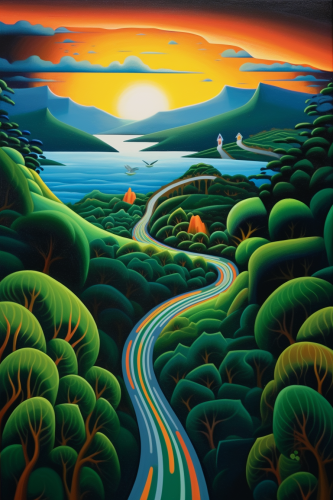 Looking down steep, grassy mountain: beach, sea below