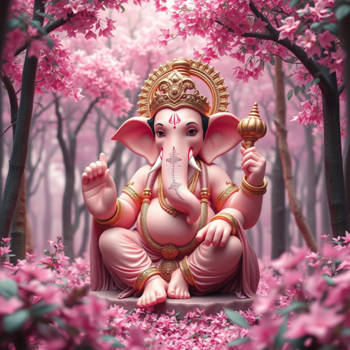 Lord Ganesh in a Magical Pink Forest