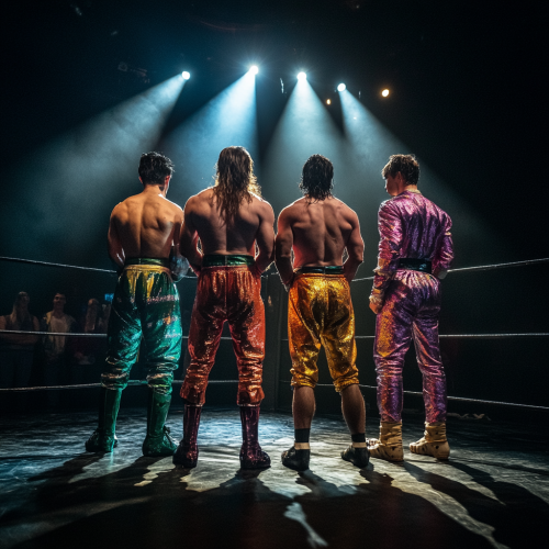 Luchadors Awaiting Match in Spotlighted Ring