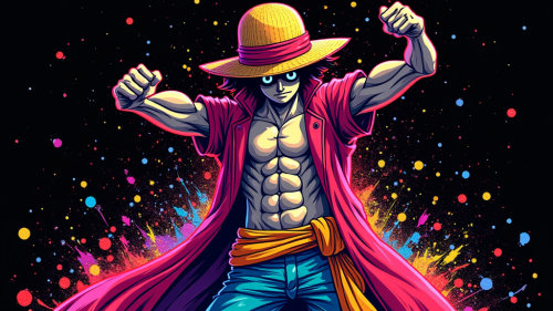 Luffy's 5th Gear with Neon Colors and Paint Splatters