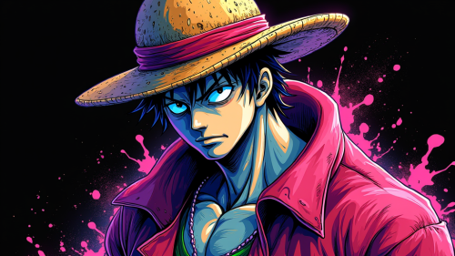 Luffy's Neon Gear 5 on Black Background Luffy's Neon Gear 5 on Black Background