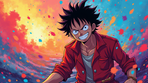 Luffy's Vivid Neon Gear 5 in Disney Style