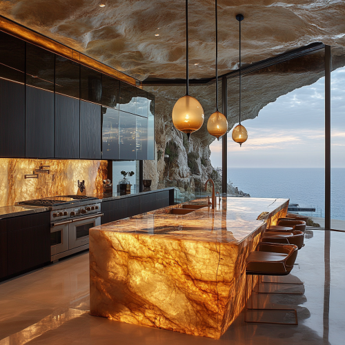 Luxurious Cliffside Kitchen with Stunning Ocean Views