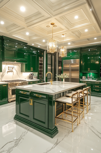 Luxurious Emerald Elegance Kitchen with Gold Accents