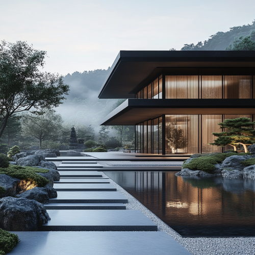 Luxurious Japanese mansion set on serene hillside