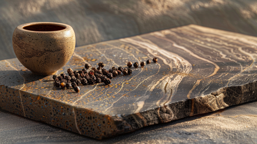 Luxurious Kampot black peppercorn still-life composition