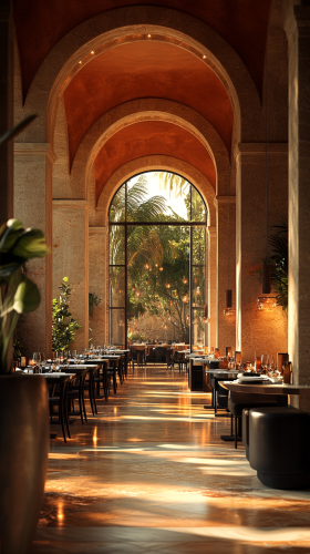 Luxurious Mediterranean-style restaurant with modern decor